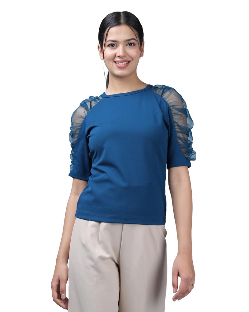 Noble Monk WomenS Solid Stretchable Top | Round Neck Half Sleeve | Regular Fit Top For Women