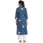 Fabindia Women Printed Straight Long Kurta Cotton_Xs Blue