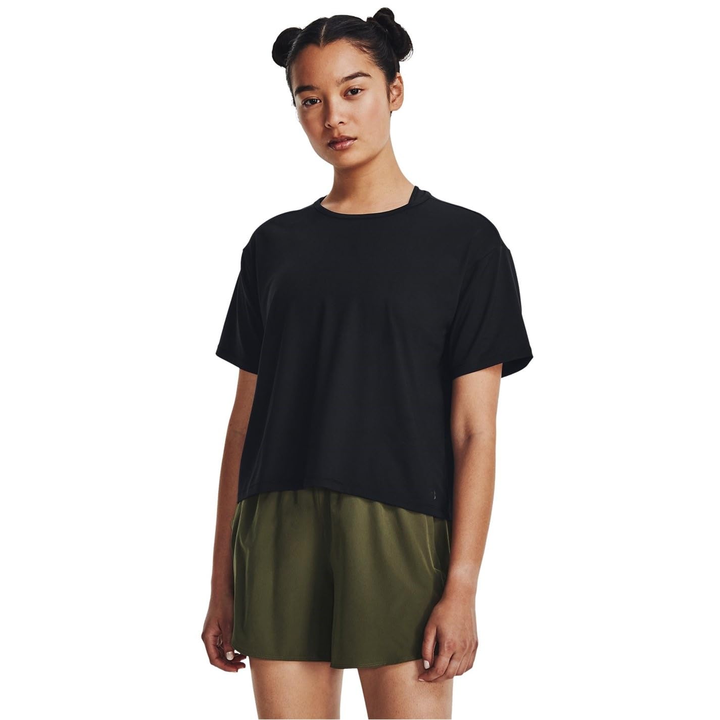 Under Armour Womens Motion Short Sleeve T Shirt, (001) Black / / Jet Gray, Medium