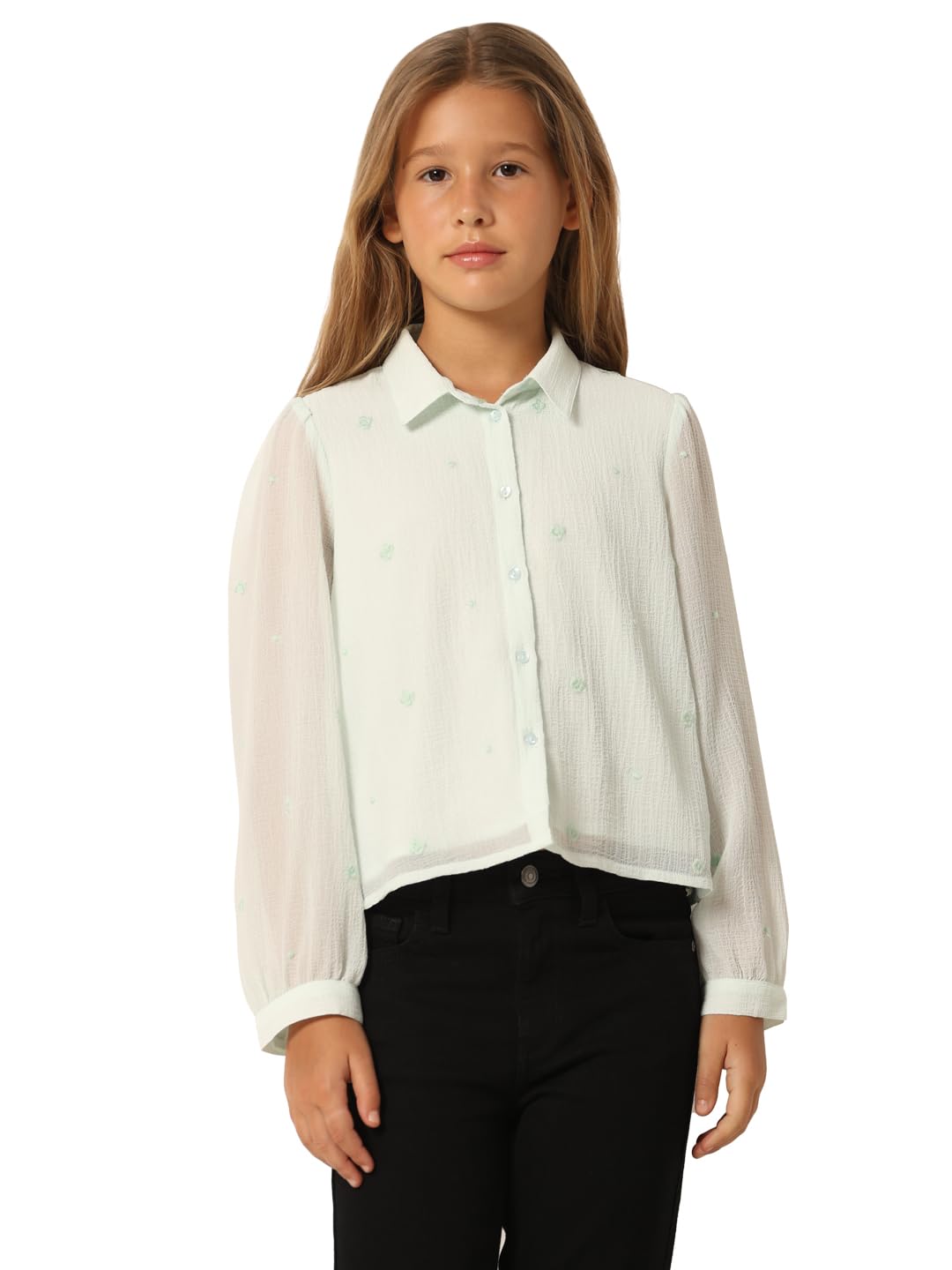 Vero Moda Girls Embroidery Polyester Green Shirt