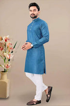 Fashion Gallery MenS Stylish Lurex Stripe Straight Knee Length Kurta -| Mens Kurta| Ethnic Wear | Lurex Fabric Kurta For Men (M