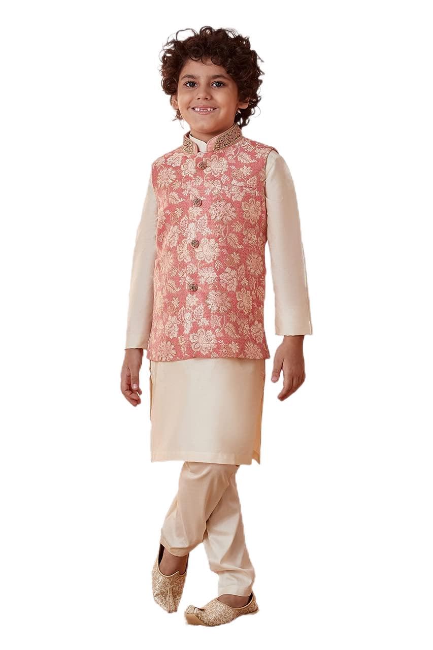 Manyavar Boys Blended Silk Kurta Jacket & Pajama Set(8-10 Years)