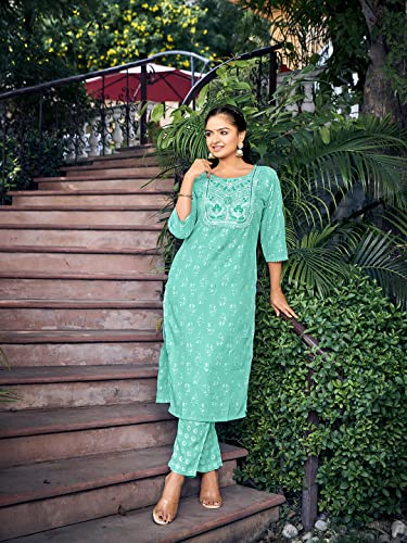 Nainvish Women Kurta With Pant (Sd443_Kb-L) Ocean Blue