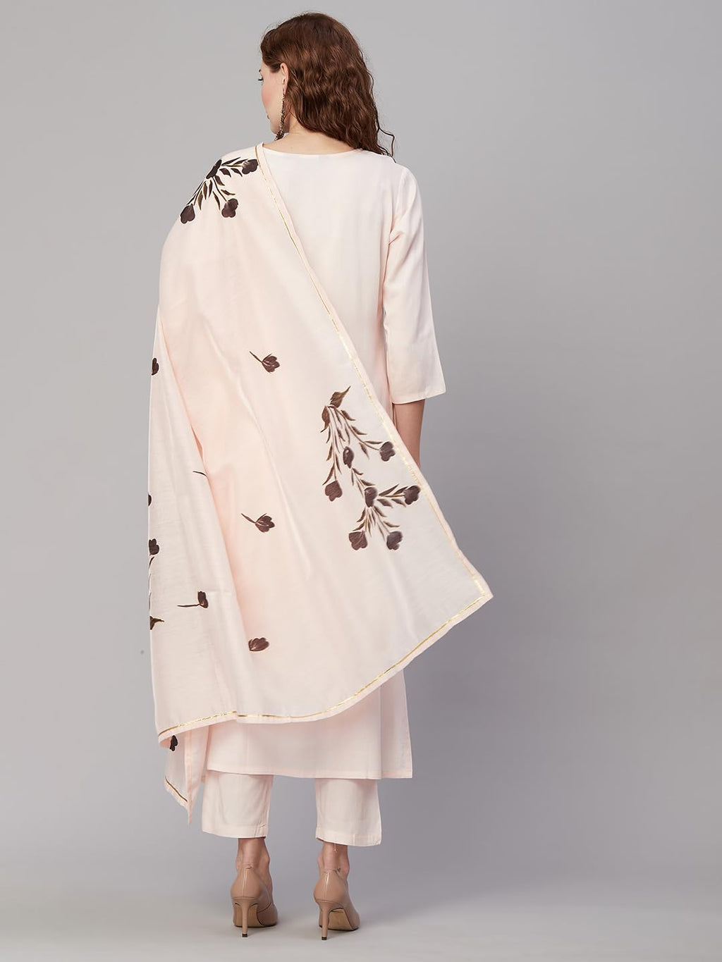 ANNI DESIGNER Womens Cotton Blend Straight Printed Kurta with Pant & Dupatta (Brush-Peach-KNW_XXL_Peach_XX-Large)