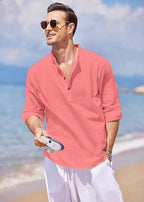Finivo Fashion MenS Cotton Blend Solid Full Sleeve Short Kurta Shirt Peach