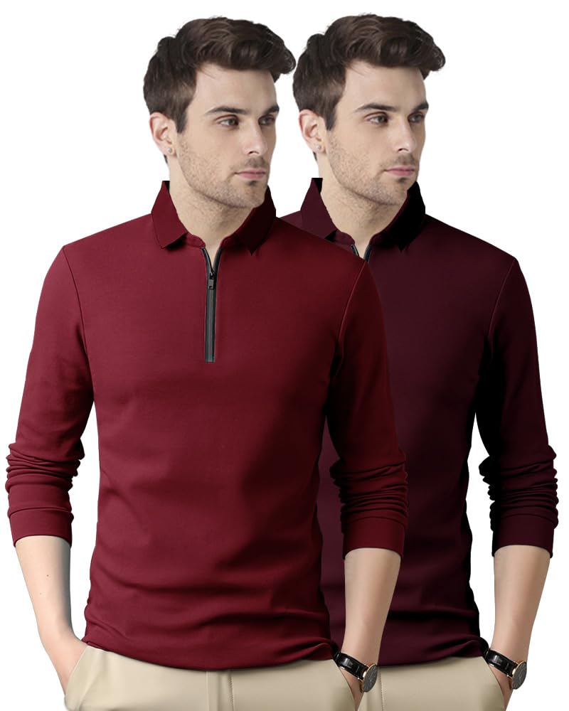 Noble Monk MenS Polo Neck Full Sleeves Solid T-Shirt