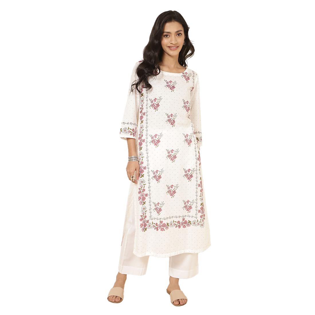 Fabindia Women'S Cotton Regular Kurta (20076999_White-Purple