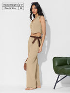 The Souled Store Solids: Sapphire Women and Girls Buttoned Polyester Straight Fit Pants