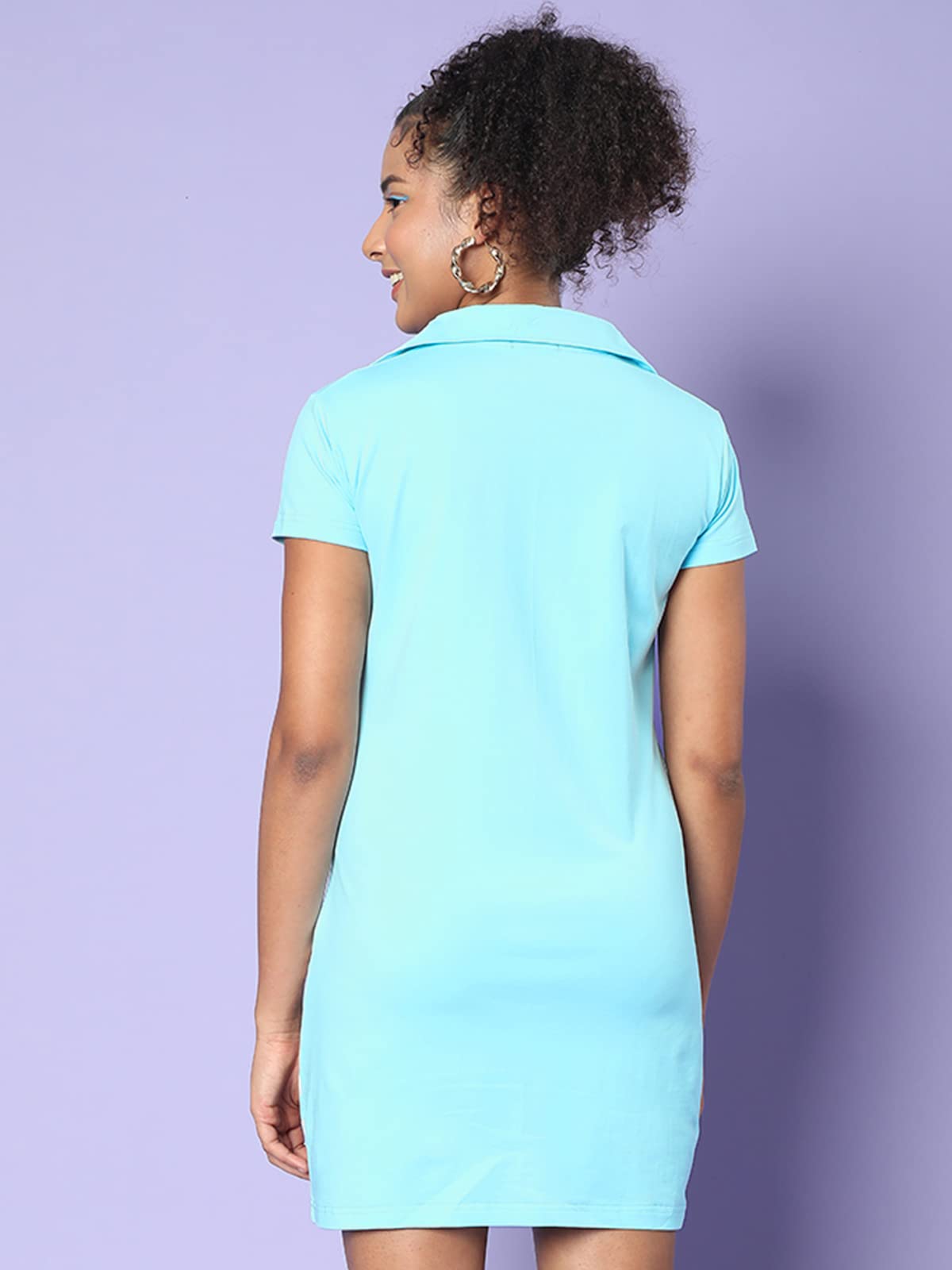 Juneberry Women Polo Collar Bodycon Atomizer T-Shirt Dress With Typographic Print