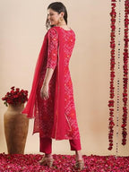 ANNI DESIGNER Womens Rayon Blend Straight Bandhej Printed Kurta with Pant & Dupatta (TURAE RANI-VKS04_M_Pink_Medium)
