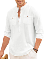 Macsivo Cotton Blend Solid Casual Short Kurta For Men Long Sleeve Mandarin Collar Stylish Shirt Kurta For Men White