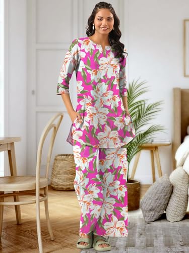 Tee Projekt Cotton Ethnic Wear Co Ord Set For Women | Festive Co Ord Set For Women Pink