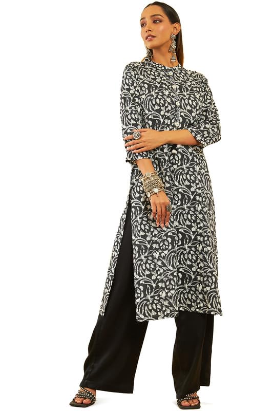 Soch Women Viscose Batik Printed Straight Kurta with Tassels