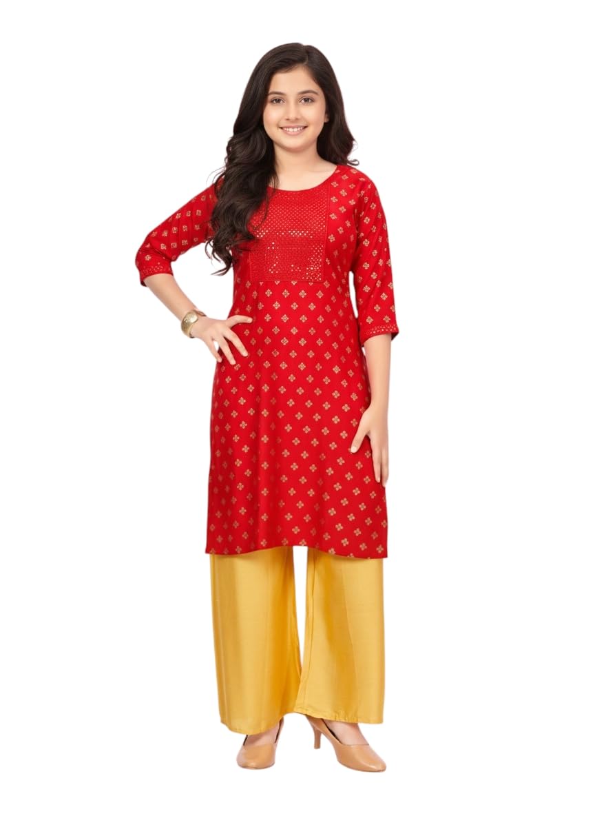 Aarika Girls Red Colour Embroidery Rayon Kurti-(8-15 Years)-(Oct_Kurti-K-Ap-1113-Red-38)