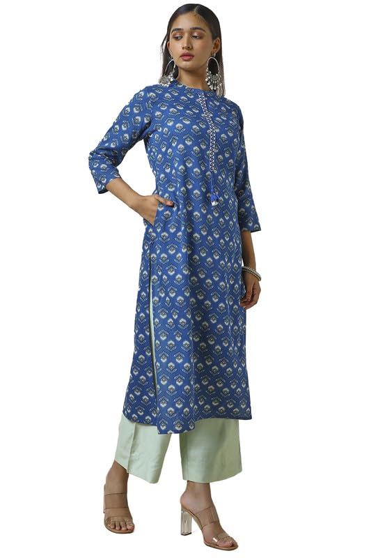 Soch Women Rayon Floral Print Kurta with Faux Mirror