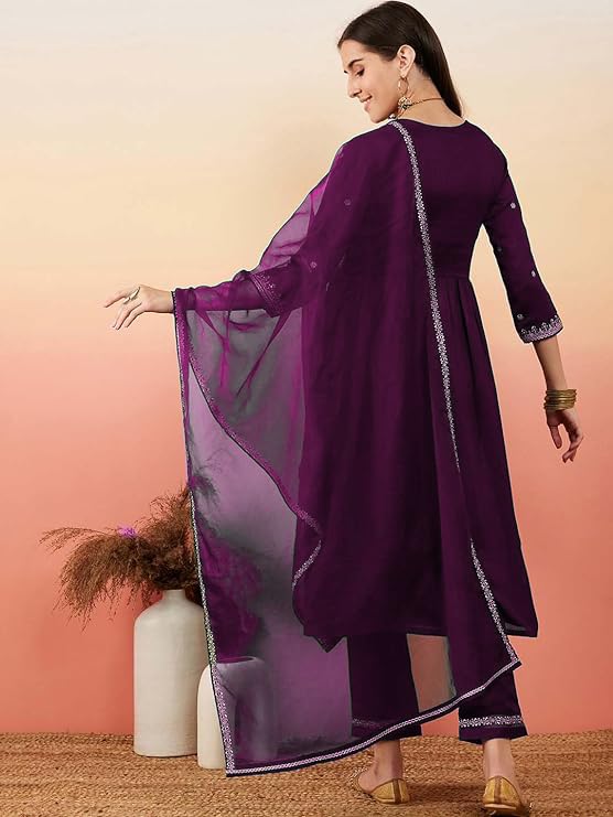 Lookmark WomenS Embroidered Georgette Alia Cut Kurta Pant Dupatta Set - Trendy And Elegant Ethnic Wear For Women (Az-Lm-Og-Ks21