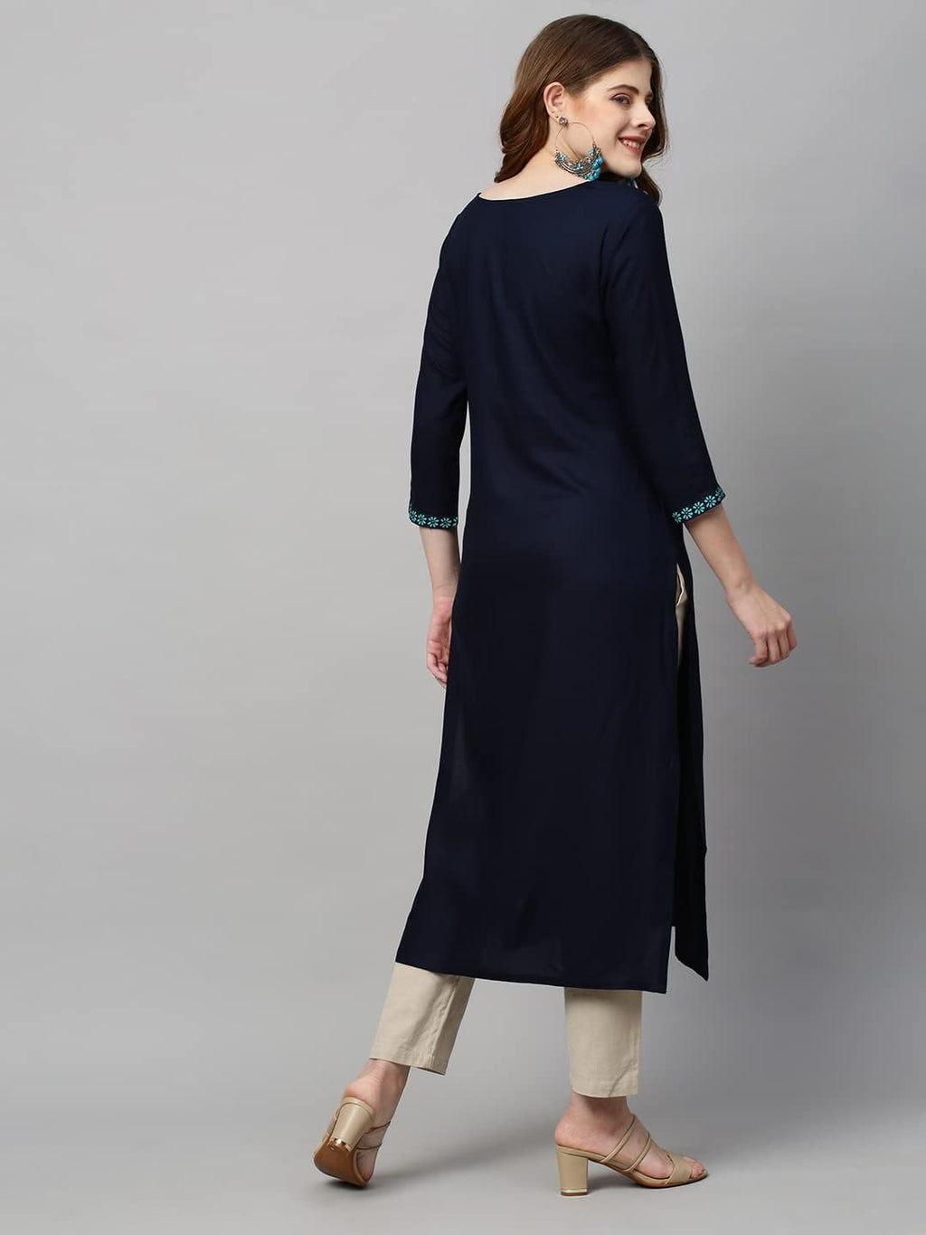 ANNI DESIGNER Womens Cotton Blend Printed Straight Kurta (Kissa Blue_S_Blue_Small)