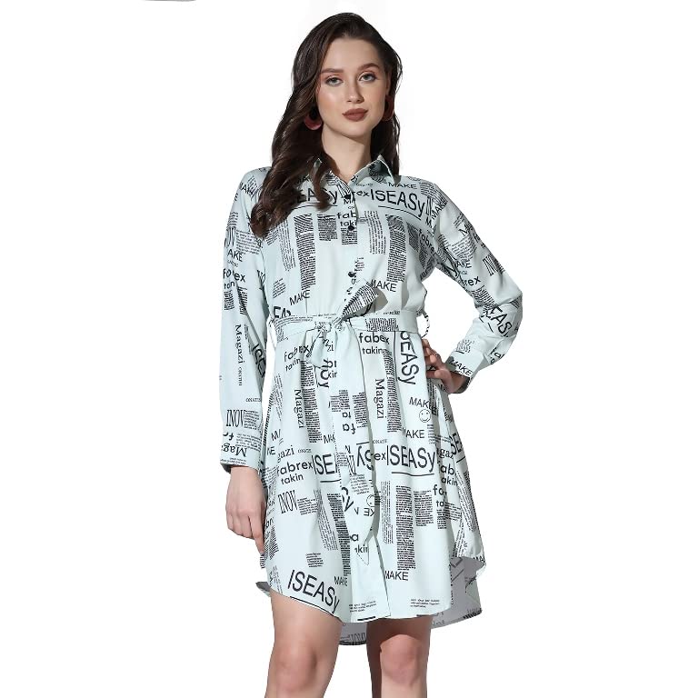 OM SAI LATEST CREATION Western Dresses for Women || Rayon Paper Printed Dress for Women || Dress with Belt, Cuff Full Sleeve & S