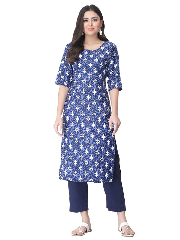 Pinkmint Kurta Set for Women Cotton Printed Straight Kurta with Pant (Pack of 1)