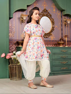 Aarika Girls Ethnic Wear Pink-Cream Colour Floral Print Silk Kurti Patiala Set (4-13 Years)