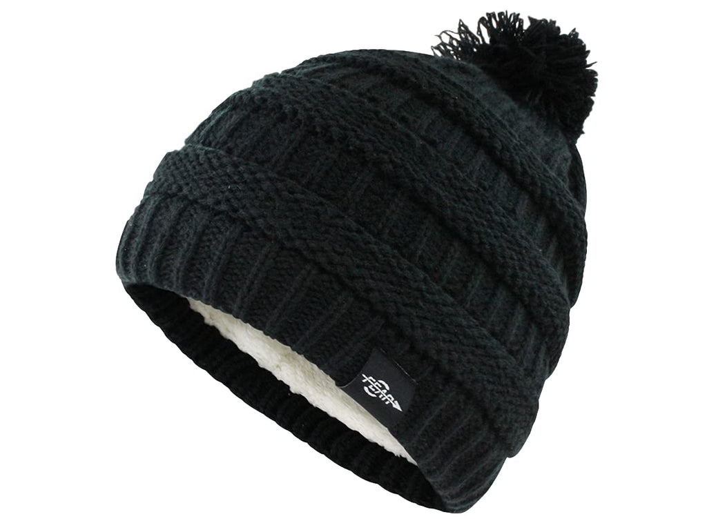 Fear0 NJ Warmest Plush Insulated Lining Knit cable Pom-Pom Beanie Hat Women(D0102H79VM6)