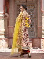 Stylum Women'S Floral Printed Cotton Anarkali Kurta Pant & Dupatta Set (Kpdrustgulabo_Rust)