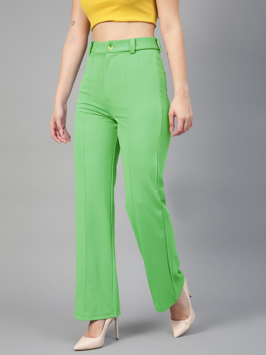 Kotty WomenS Regular Fit High Rise Solid Trousers Green