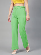 Kotty WomenS Regular Fit High Rise Solid Trousers Green