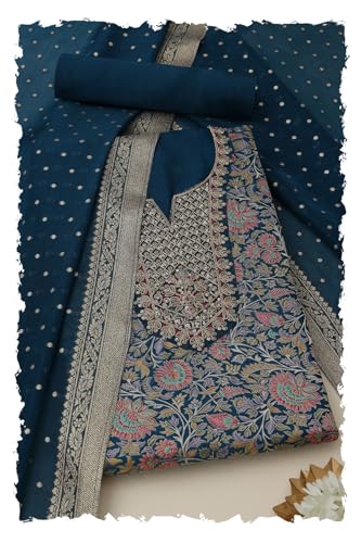 Soch Women Silk Blend Floral Print Unstitched Dress Material with Sequins