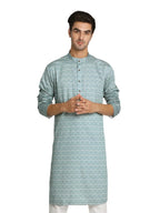 Manyavar MenS Kurta, Full Sleeves Printed Satin Blend Kurta For Men Black (Medium)