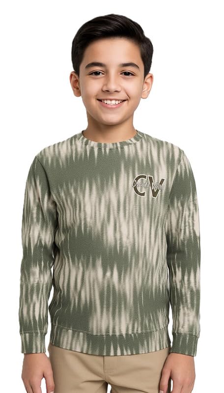 CAVIO Boys Full Sleeves Tie Day Round Neck Sweatshirt Green 13-14