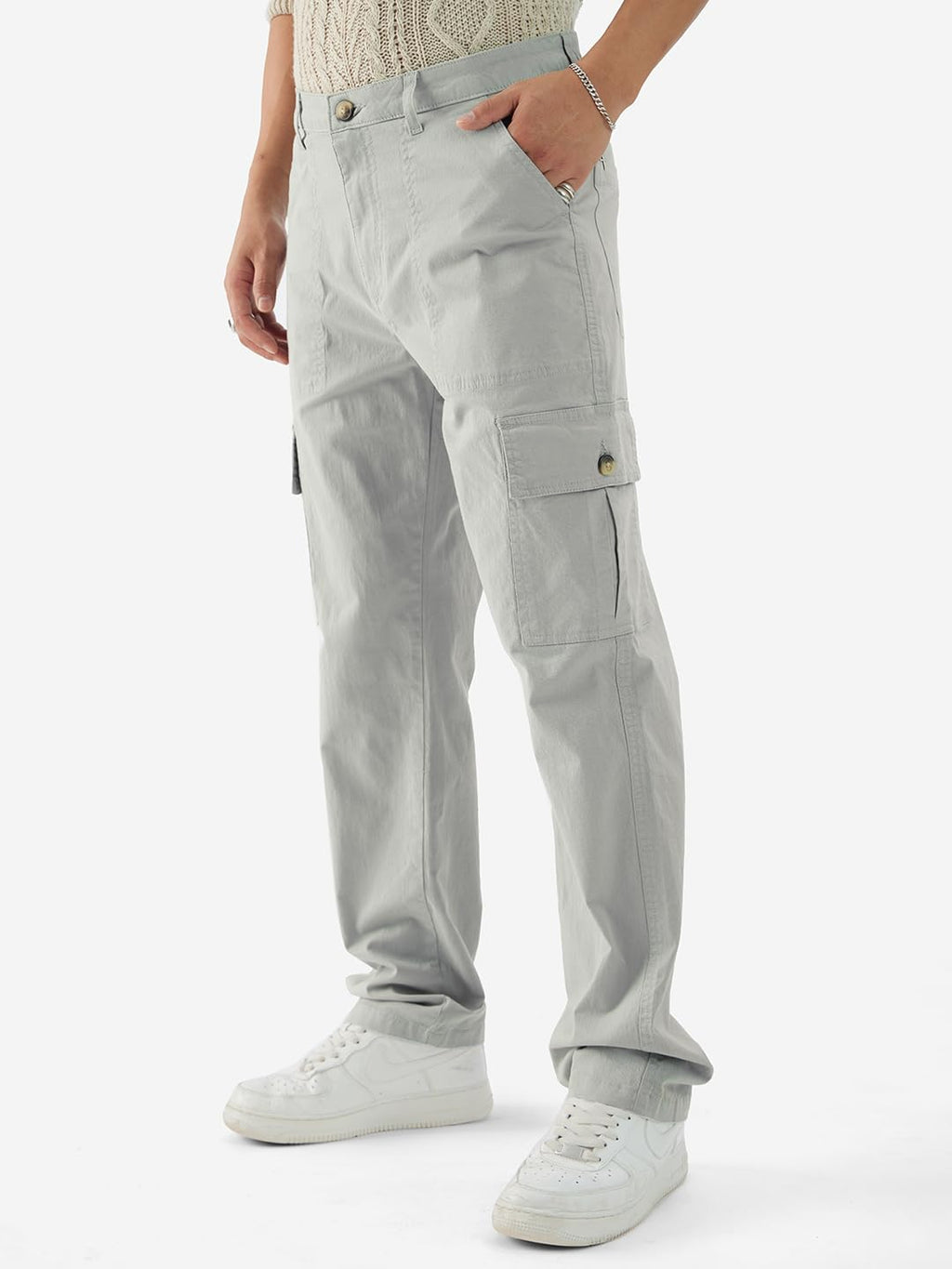 The Souled Store Solids: Ice GreyMen Cargo Pants