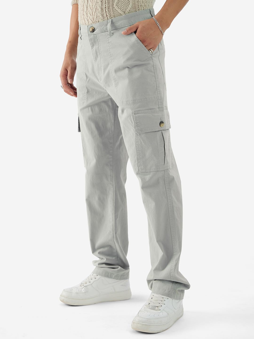The Souled Store Solids: Ice GreyMen Cargo Pants