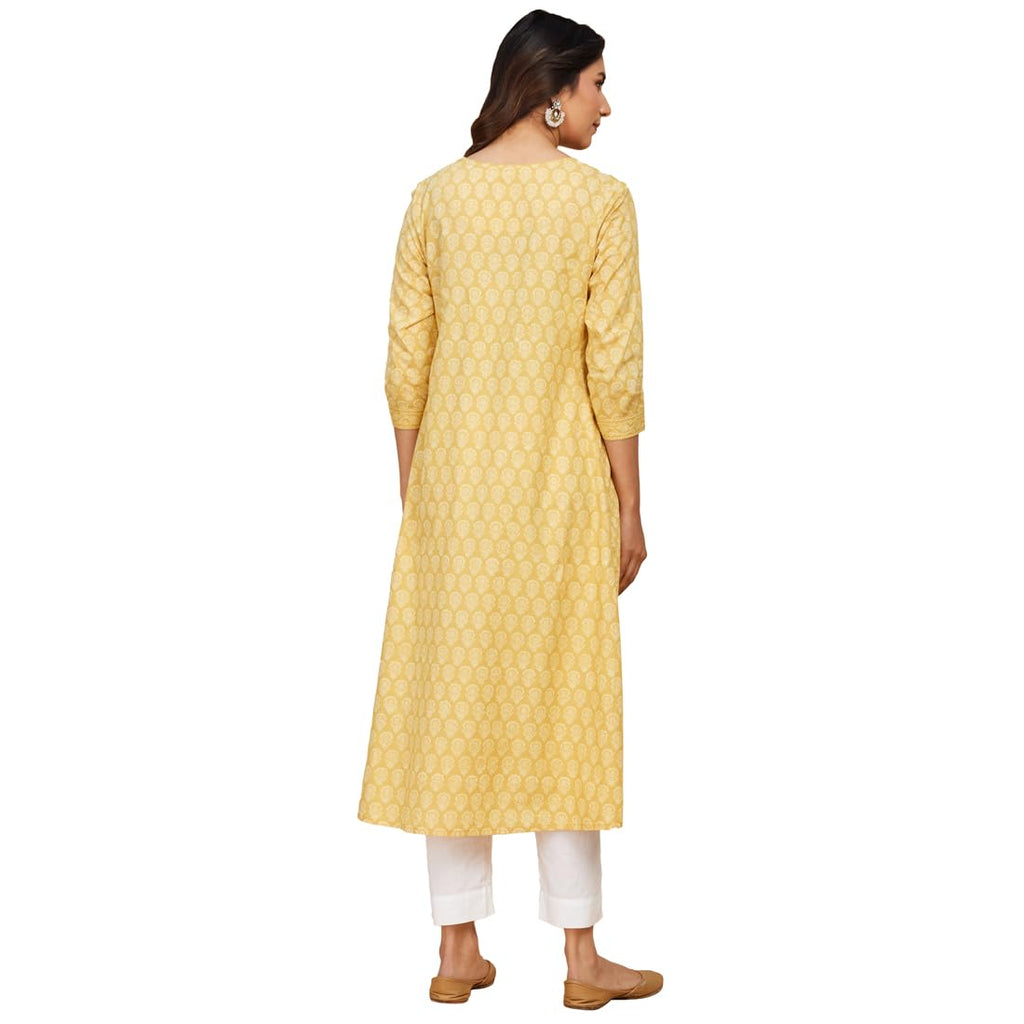 Fabindia Women'S Cotton Regular Kurta (10732399_Yellow