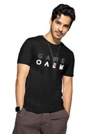 Bewakoof Mens Game Over Minimal Typography Black Hooded Half Sleeve T-Shirt