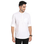 Turtle Men 100% Cotton White Printed Slim Fit Casual Kurta Shirt