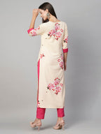 ANNI DESIGNER Womens Cotton Blend Printed Straight Kurta with Pant (Tissa Cream-STN_L_Cream_Large)