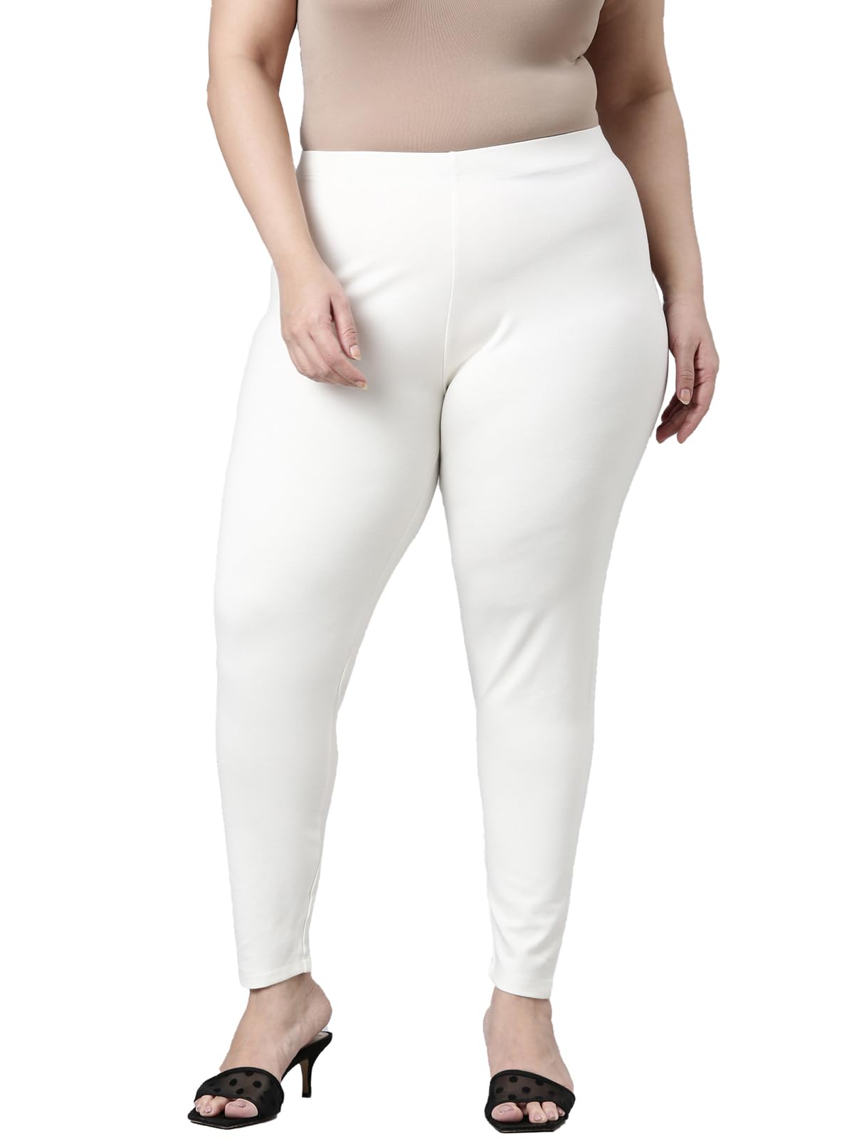 Go Colors Signature Smart Fit Knit Leggings For Women | Ankle Length, Ultra Smooth, White 2