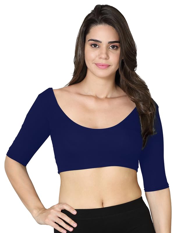 Vstar Deep Neck Comfy Blouse Navy  Womens Viscose, Half Sleeve, Large