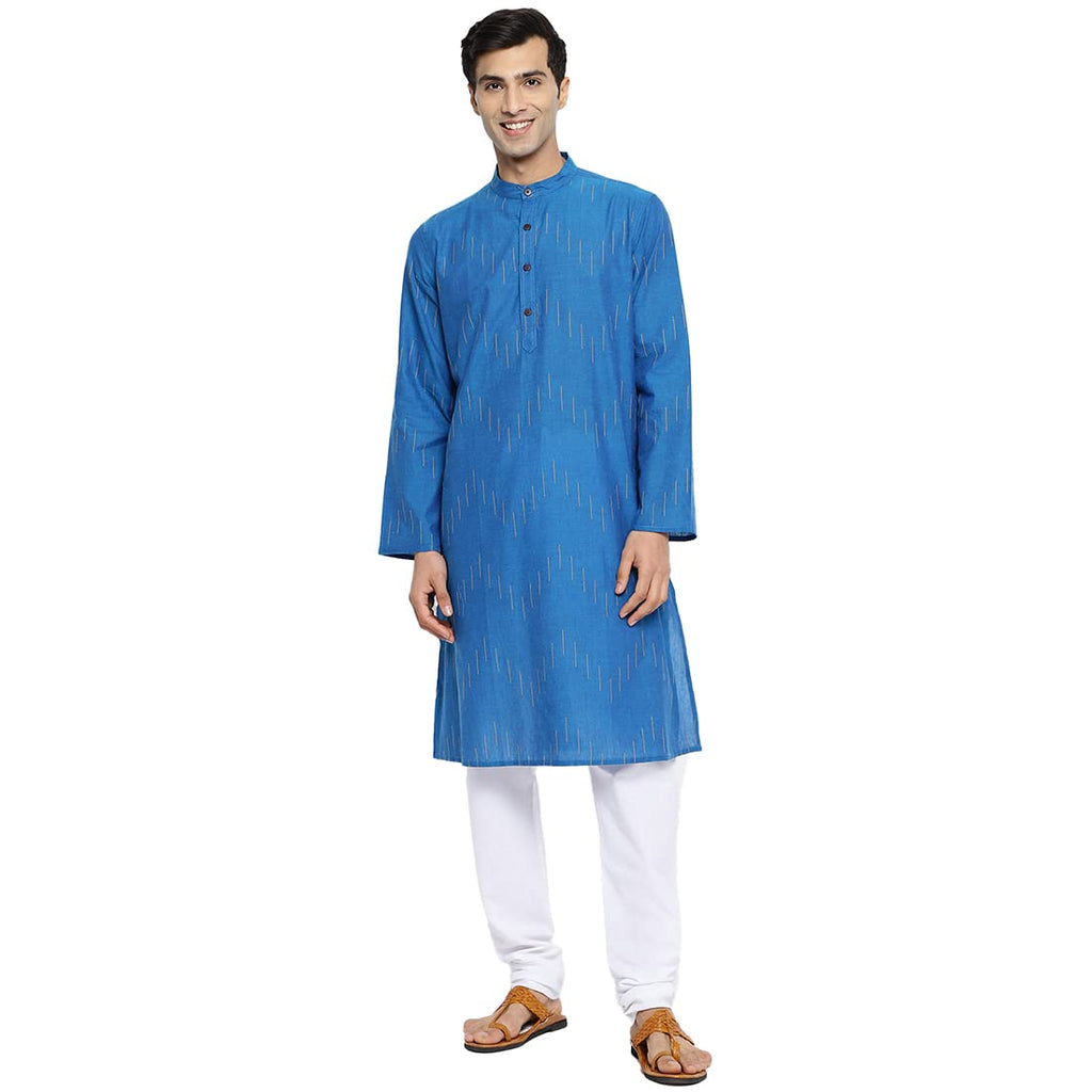 Fabindia Men'S Cotton Dobby Relaxed Kurta (102882501_Blue