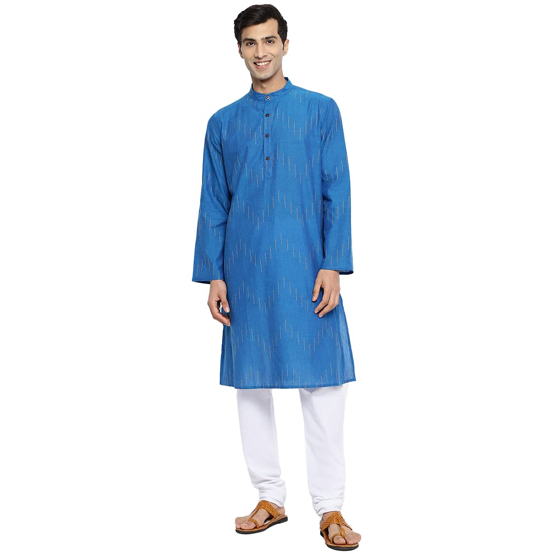 Fabindia Men'S Cotton Dobby Relaxed Kurta (102882501_Blue