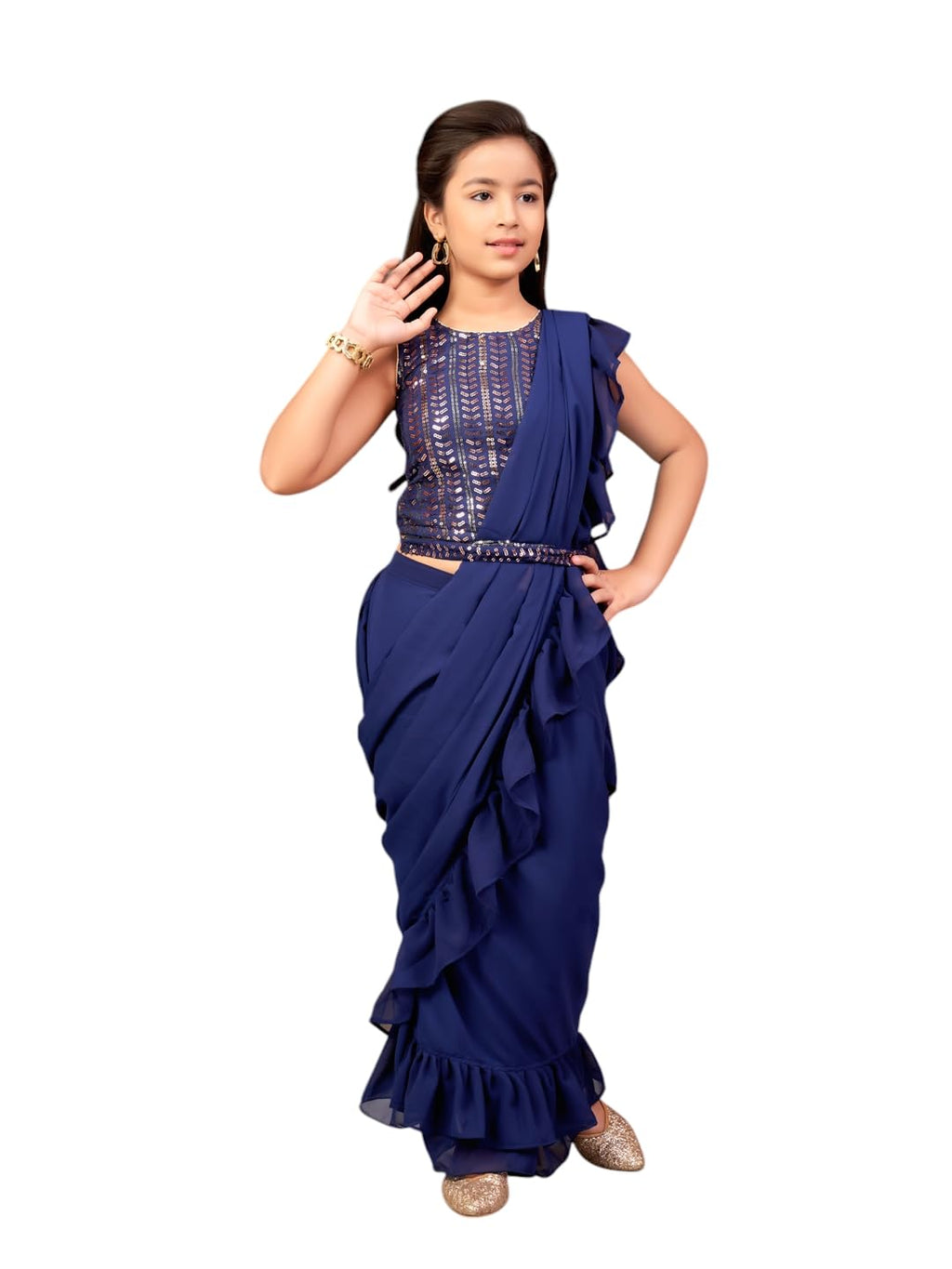 Aarika Girls Ethnic Wear Navy-Blue Colour Sequin Embroidery Georgette Lehenga Choli Set With Attached Dupatta-(4-9 Years)-(Lch-S