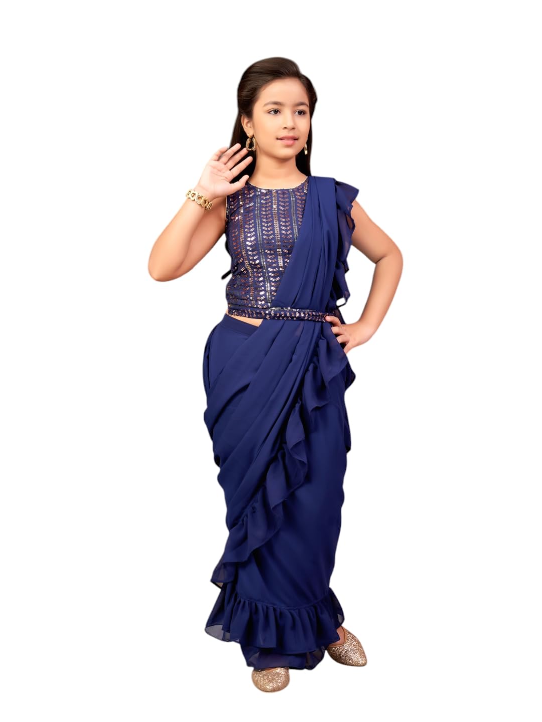 Aarika Girls Ethnic Wear Navy-Blue Colour Sequin Embroidery Georgette Lehenga Choli Set With Attached Dupatta-(4-9 Years)-(Lch-S