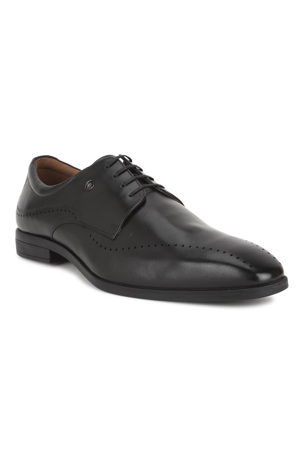 Louis Philippe Men Black Formal Leather Perforated Derby Shoes