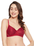 Clovia WomenS Lace Padded Full Cup Wire Free Bridal T-Shirt Bra (Br1000R09_Maroon_34B)