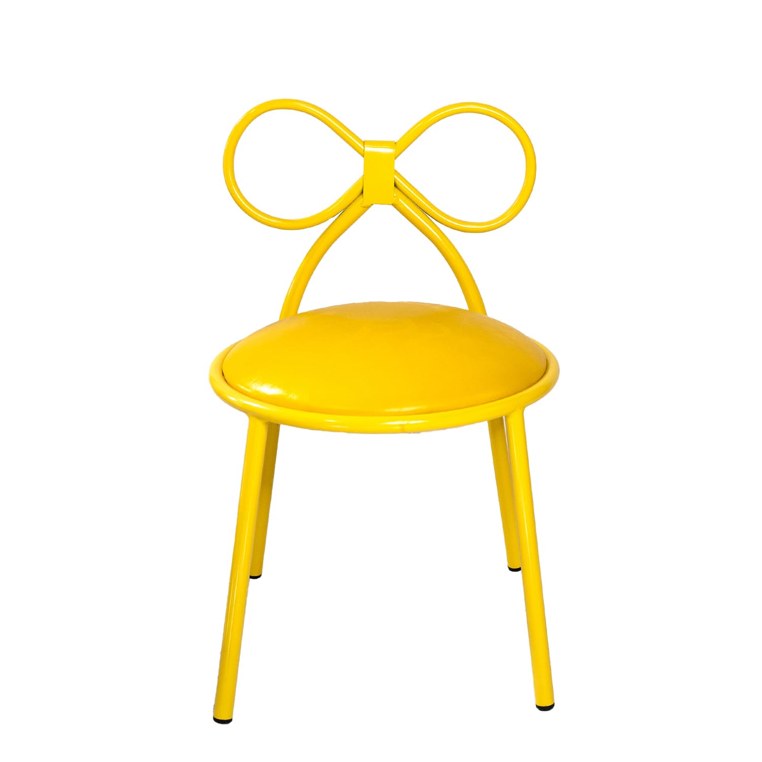 Set Of 4 Metal Kids Bow Chair With Yellow Vinyl Seat Cushion