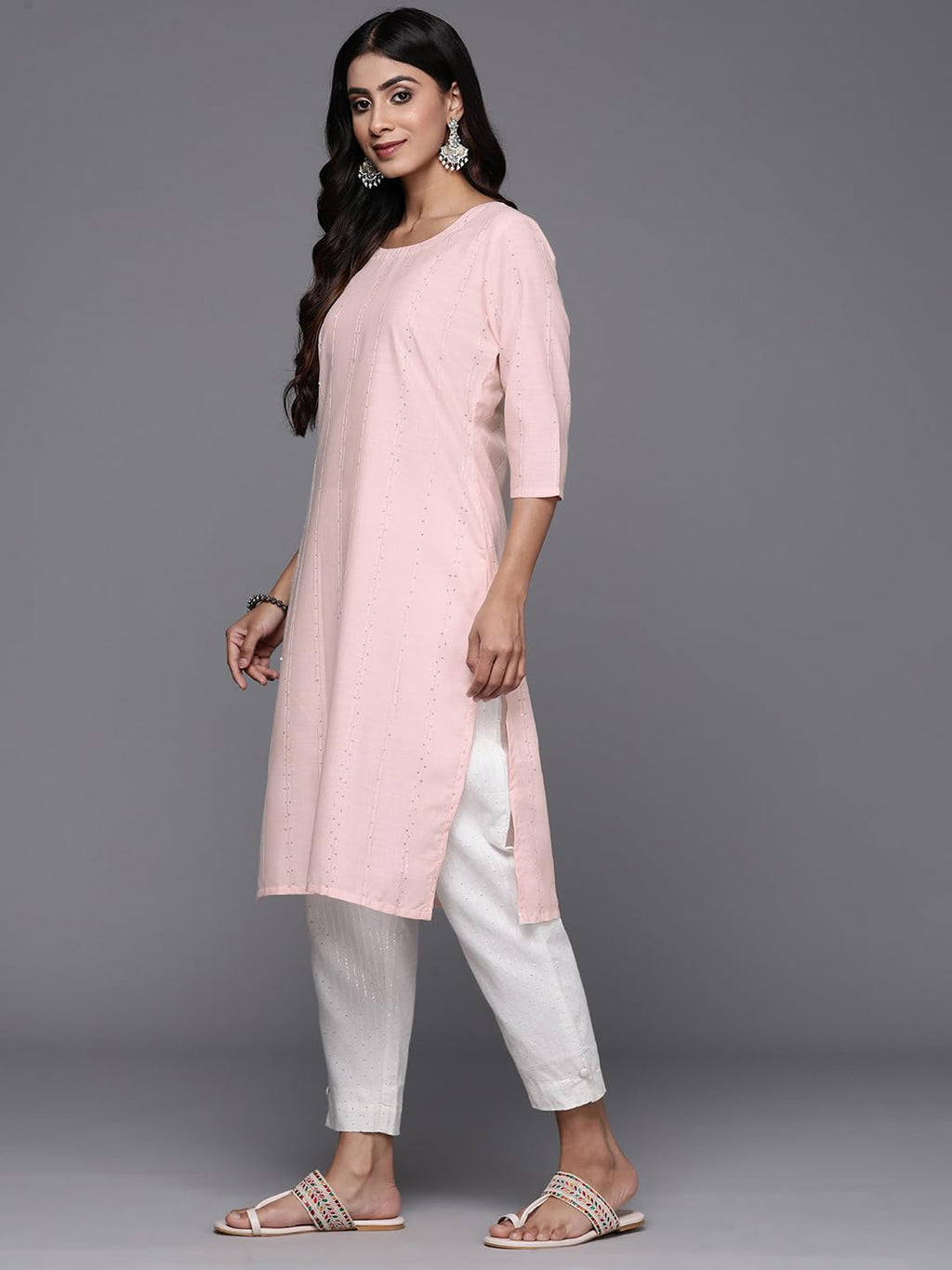 Libas Womens Cotton Woven Design Straight Kurta (26669_Peach