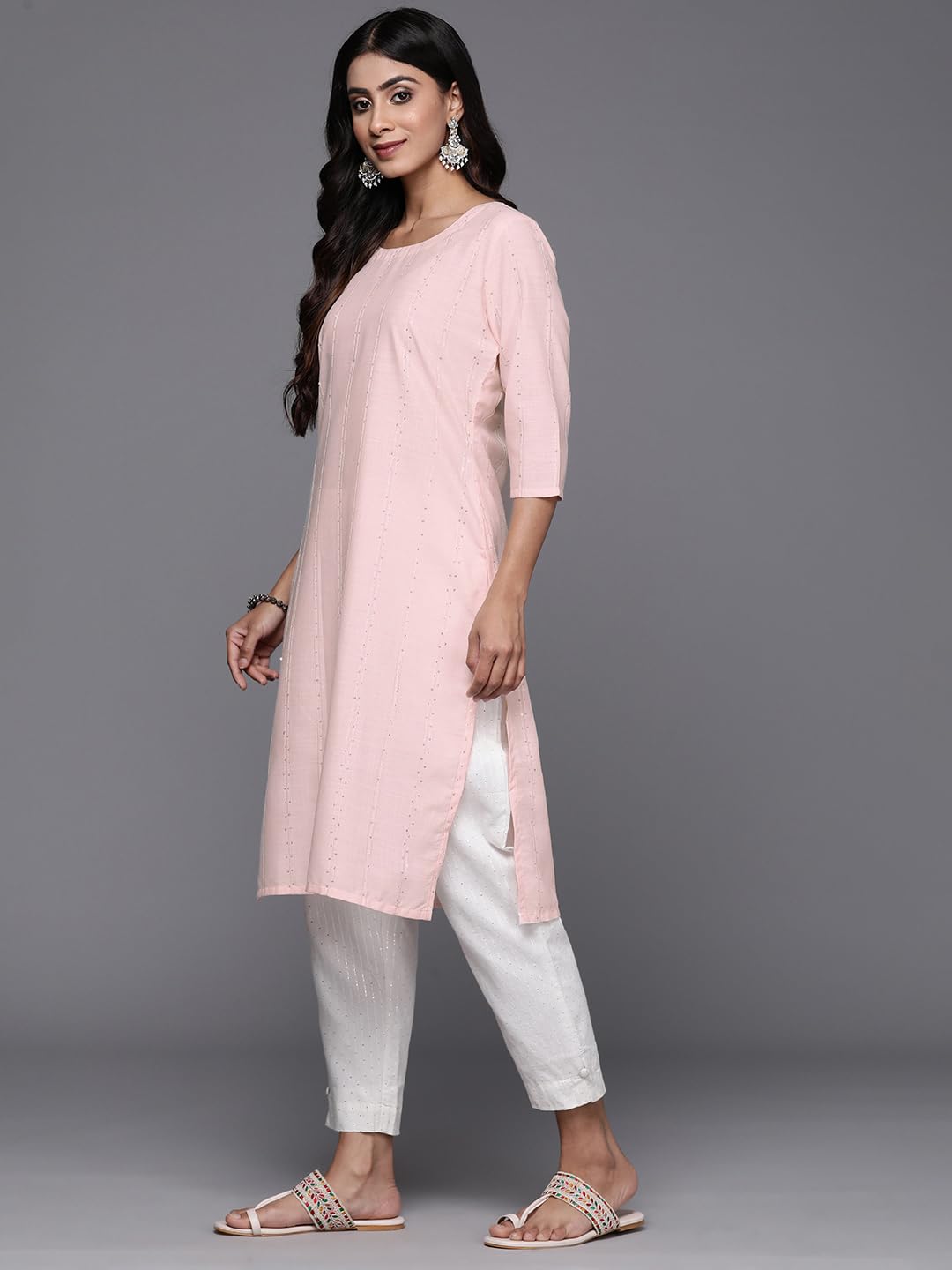 Libas Womens Cotton Woven Design Straight Kurta (26669_Peach