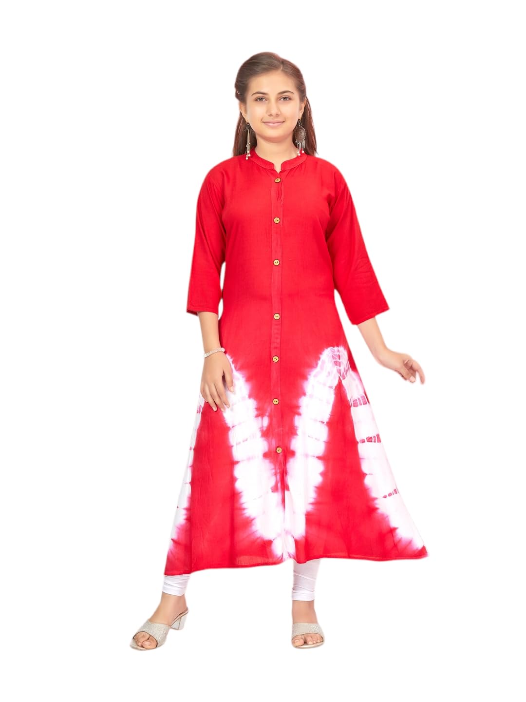 Aarika Girls Red-White Color Rayon Kurti Legging Set (KL-K-743-RED-WHITE-32)
