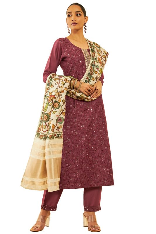 Soch Women Silk Blend Embroidered Suit Set with Zardosi Sequinned Work
